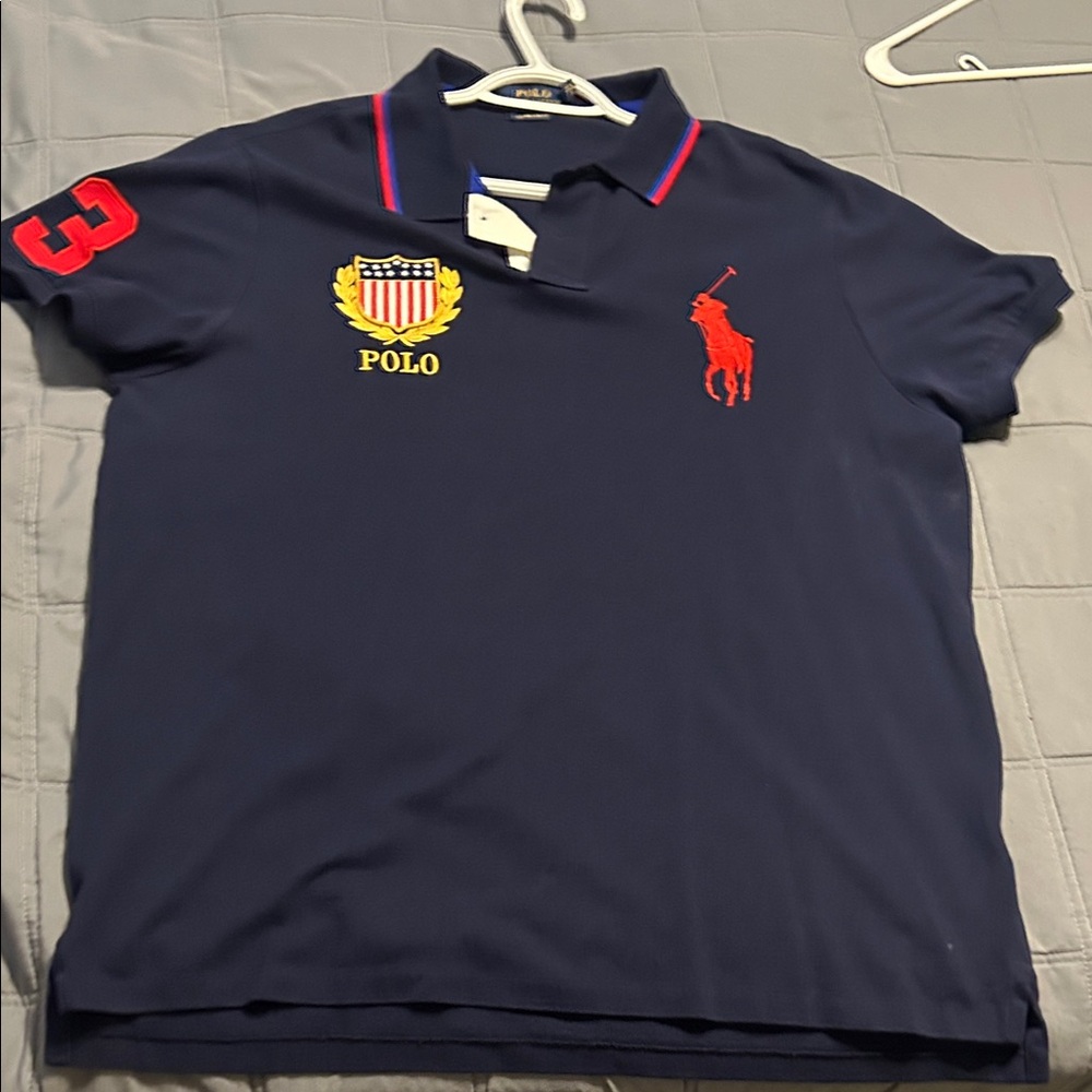 Ralph Lauren Navy Polo Shirt with Red and Yellow Accents